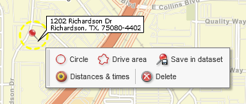 Use location's toolbar to create a radius or drive time drawing on the map