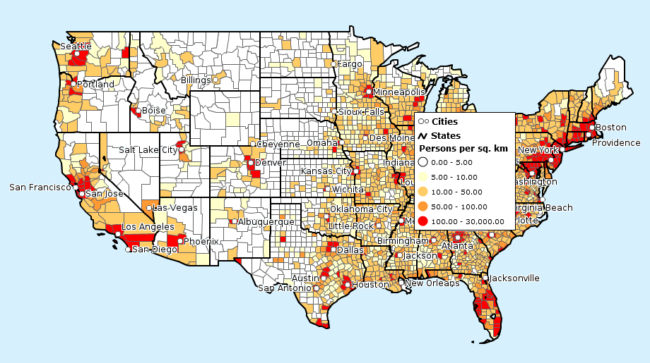 USA Population Density Map