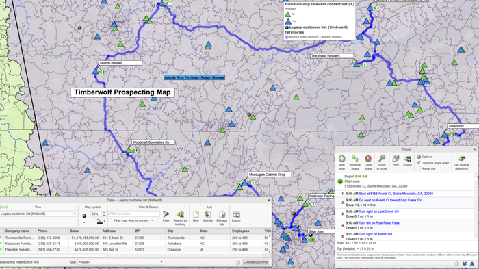 Timber Wolf Prospecting Map & Route Map used to organize day-to-day sales prospecting activity
