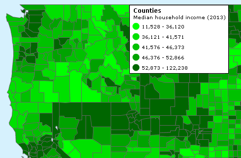 Example of color coded counties map