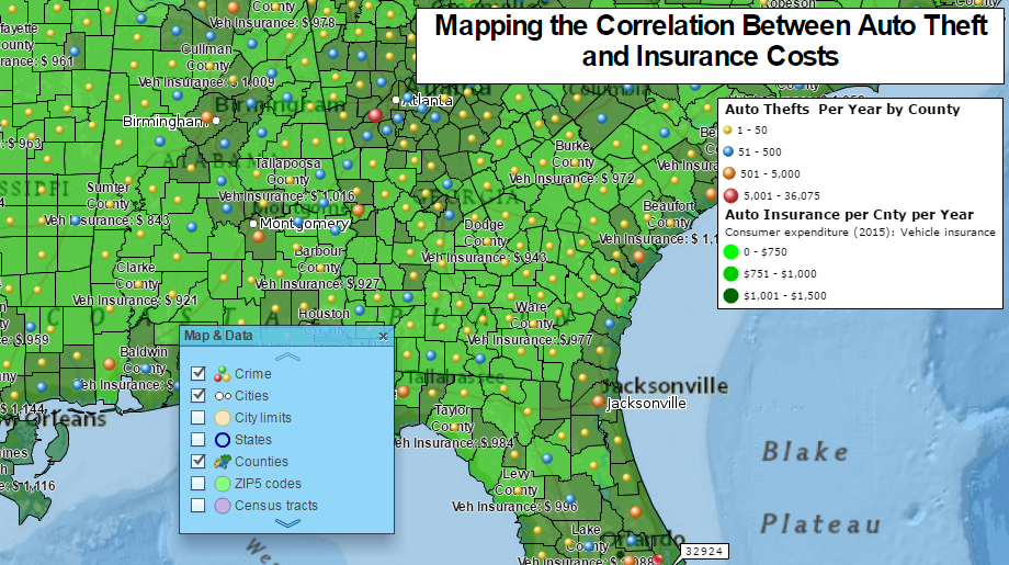 Mapping the Correlation Between Auto Theft and Insurance Costs