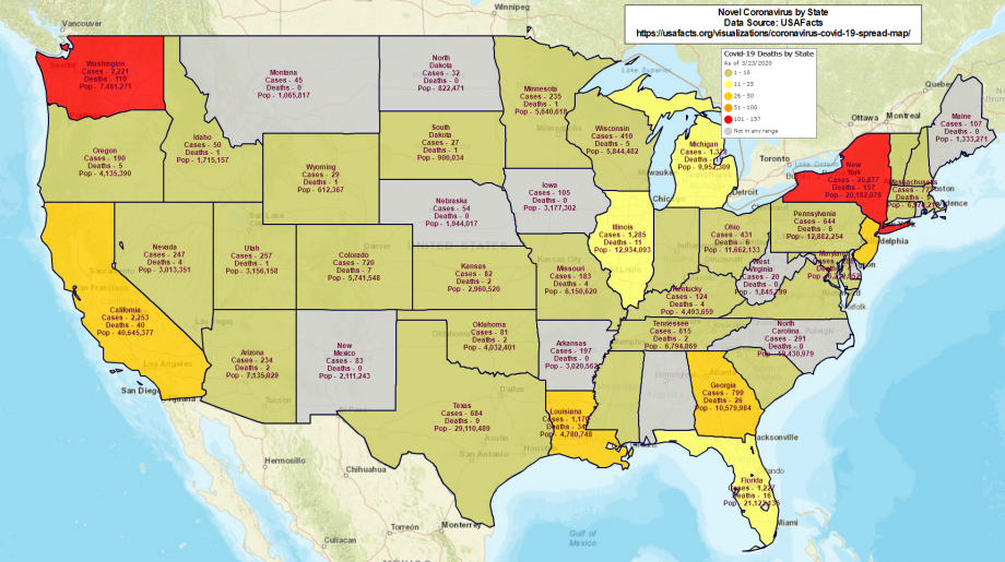 Novel Coronavirus Contagion Spread in the USA by State and County