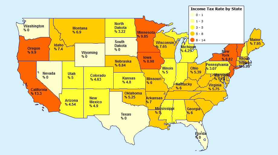 Income Taxes By State Map - United States Map