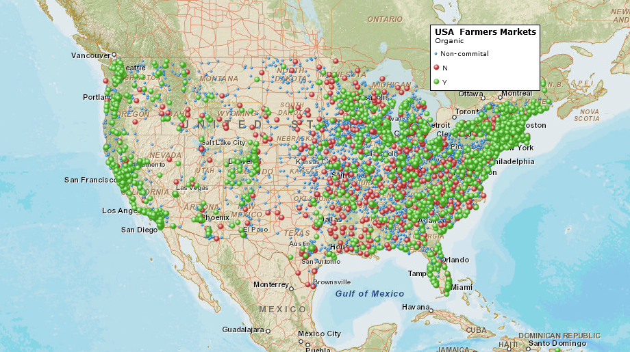 US Wide Farmers Markets Symbolized by USDA SNAP