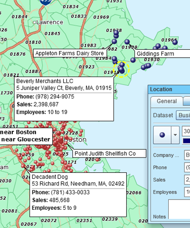 Neighborhood businesses on a map