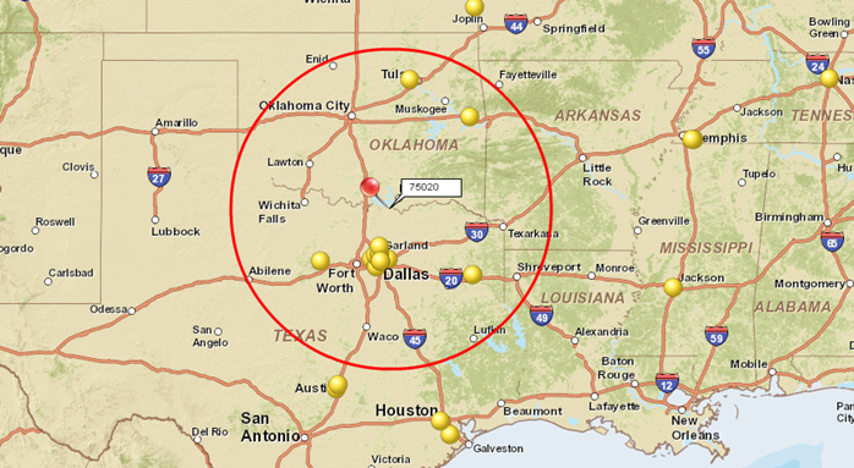 Radius around a point on a map