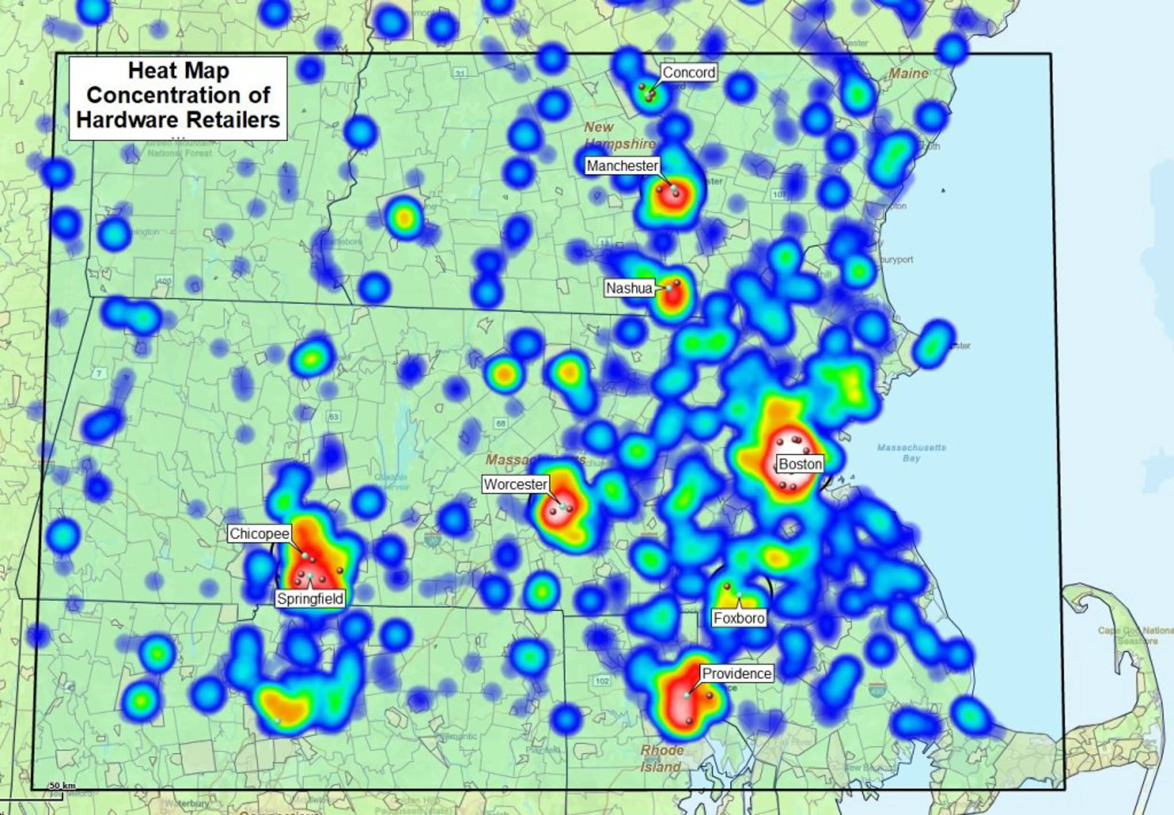 Map of target market with highest potential areas