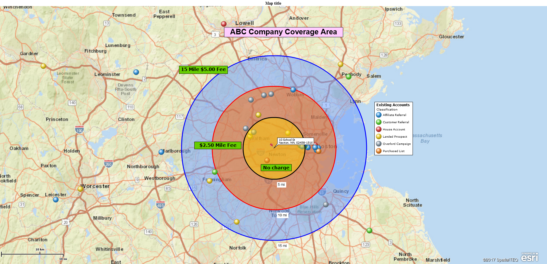 Concentric circles of a company's coverage areas