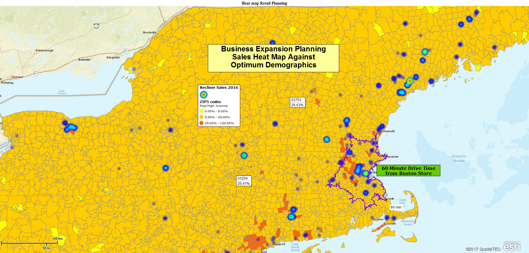 Heat map of sales over demographic map