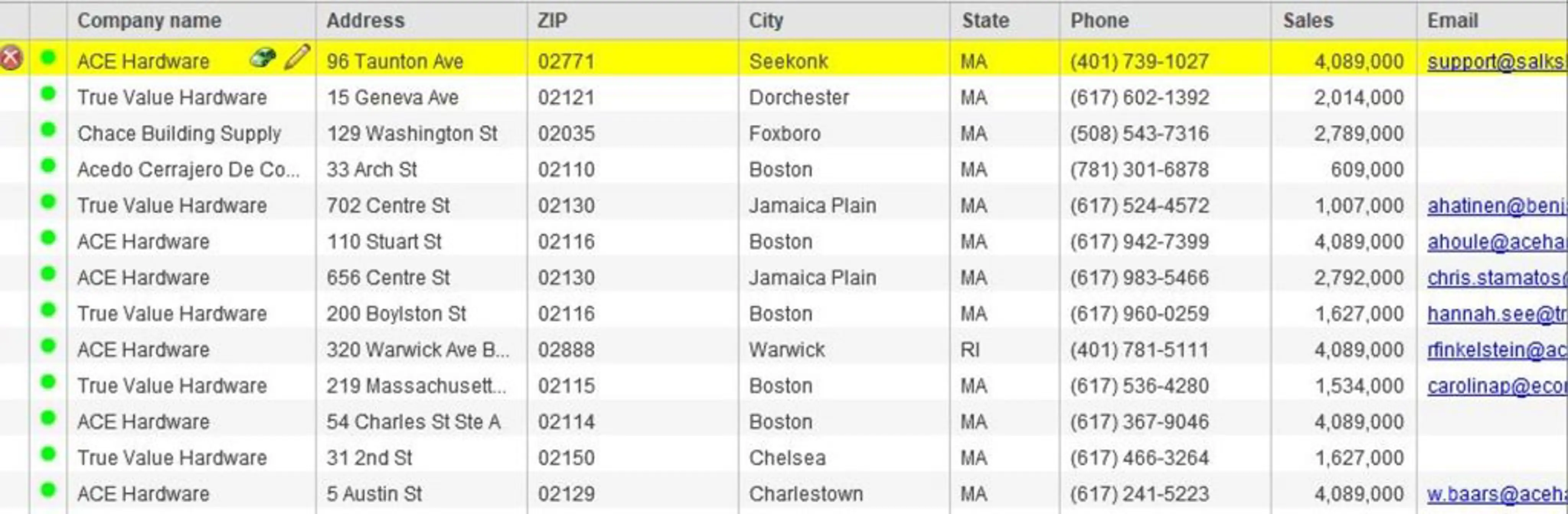 List of hardware retailers with contact information