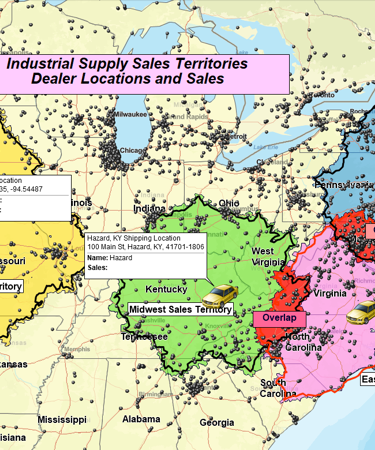 Industrial supply sales territories and dealer locations
