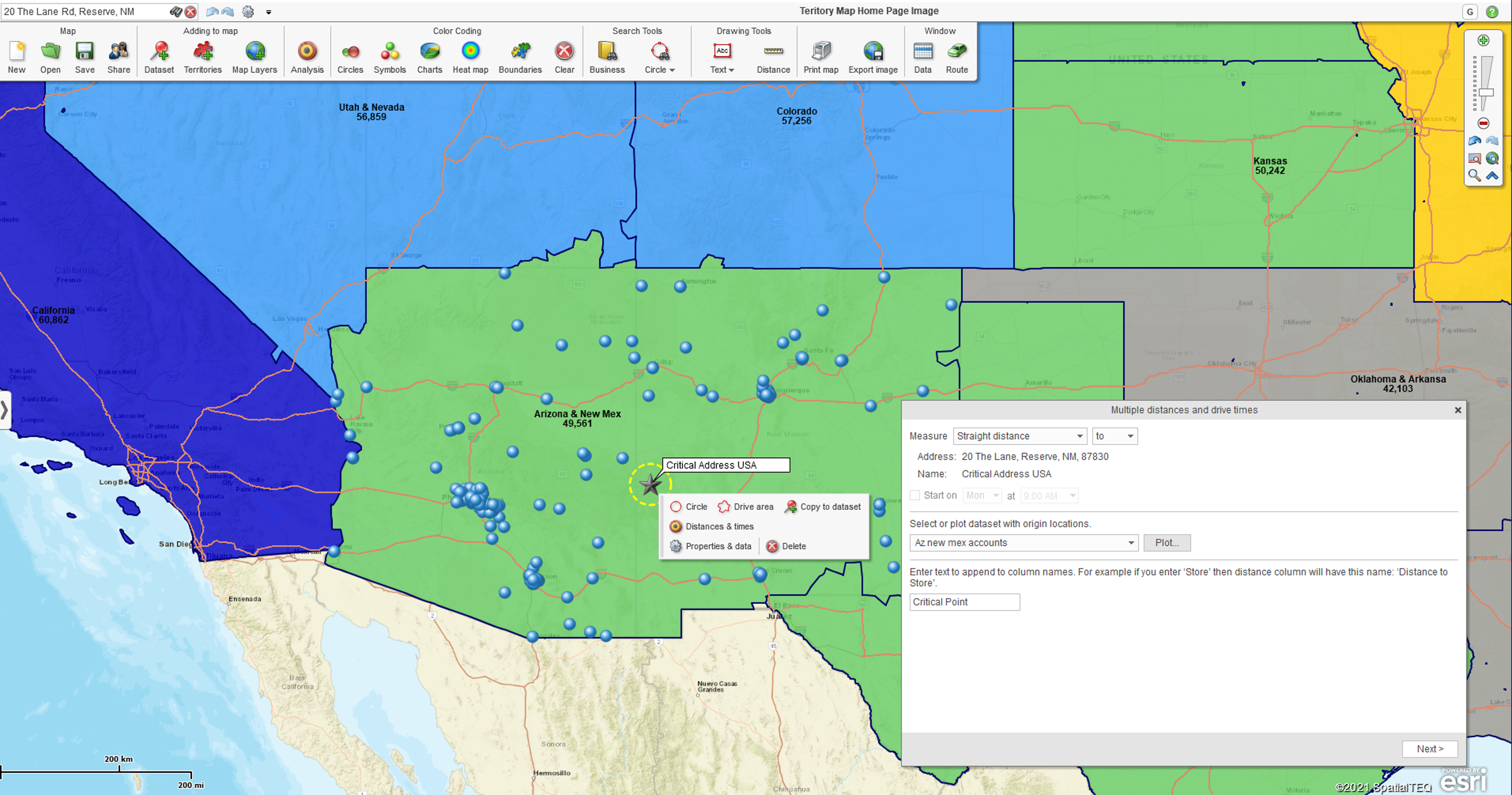 Distance &amp; Time Calculation Dialogues in MapBusinessOnline Pro