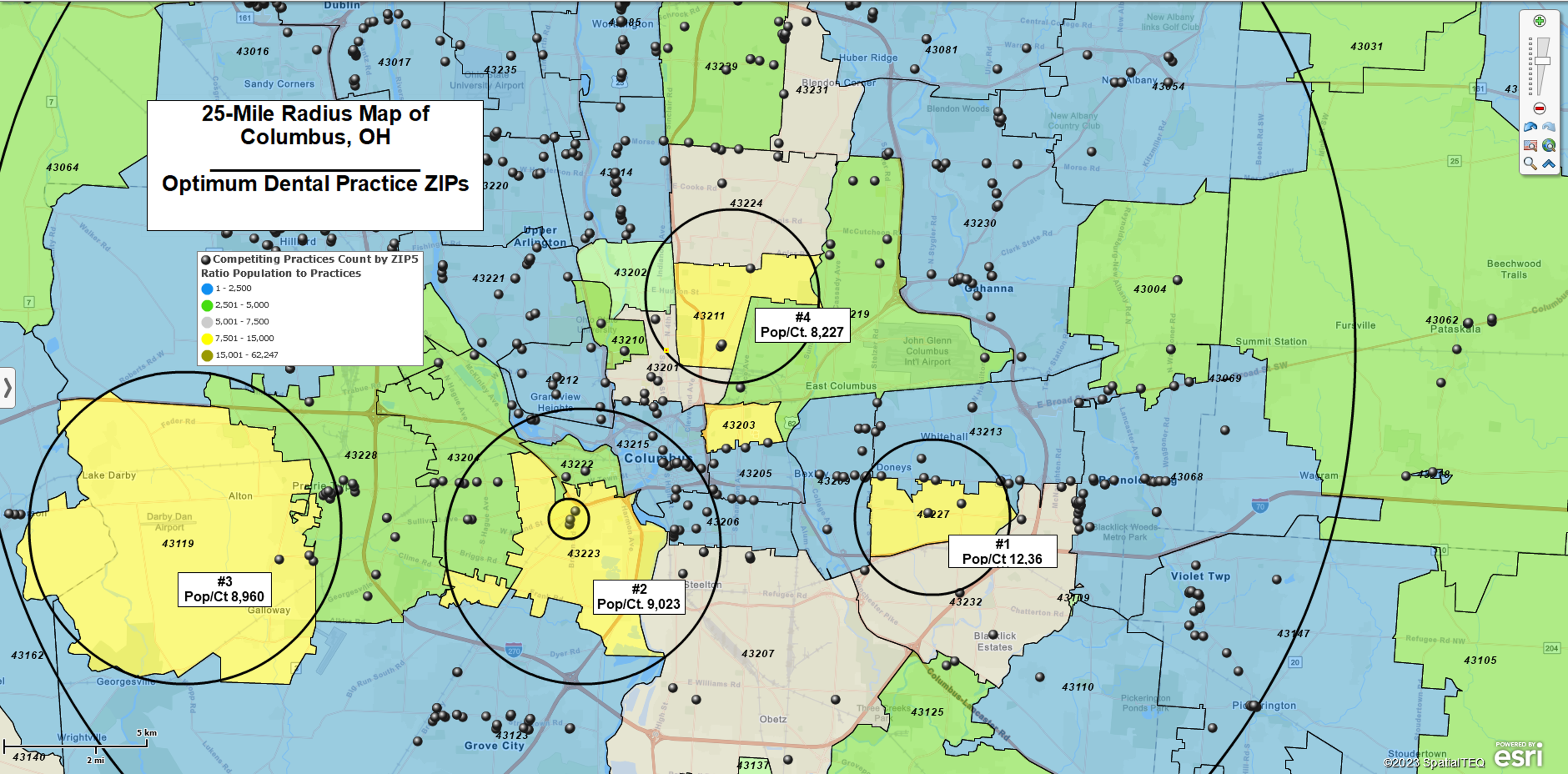 The top four best ZIP code candidates for a new dental practice in the Columbus, OH metro area