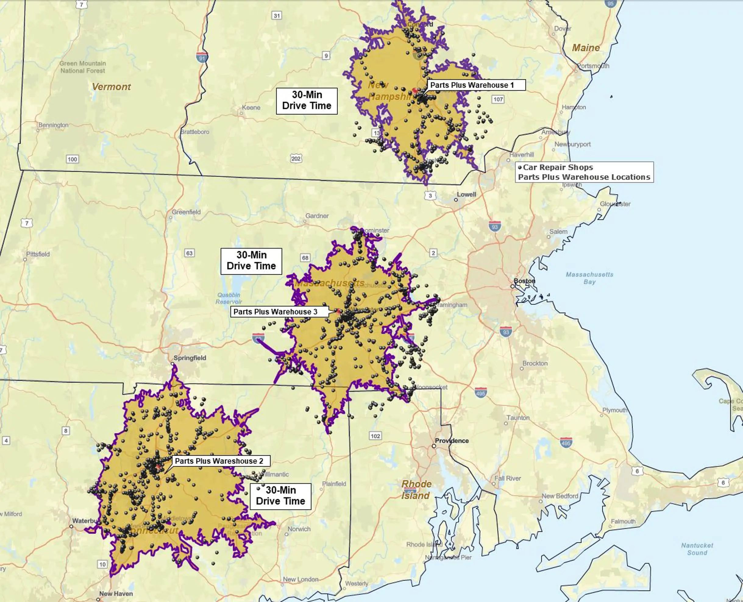 30 minute drive time target market areas