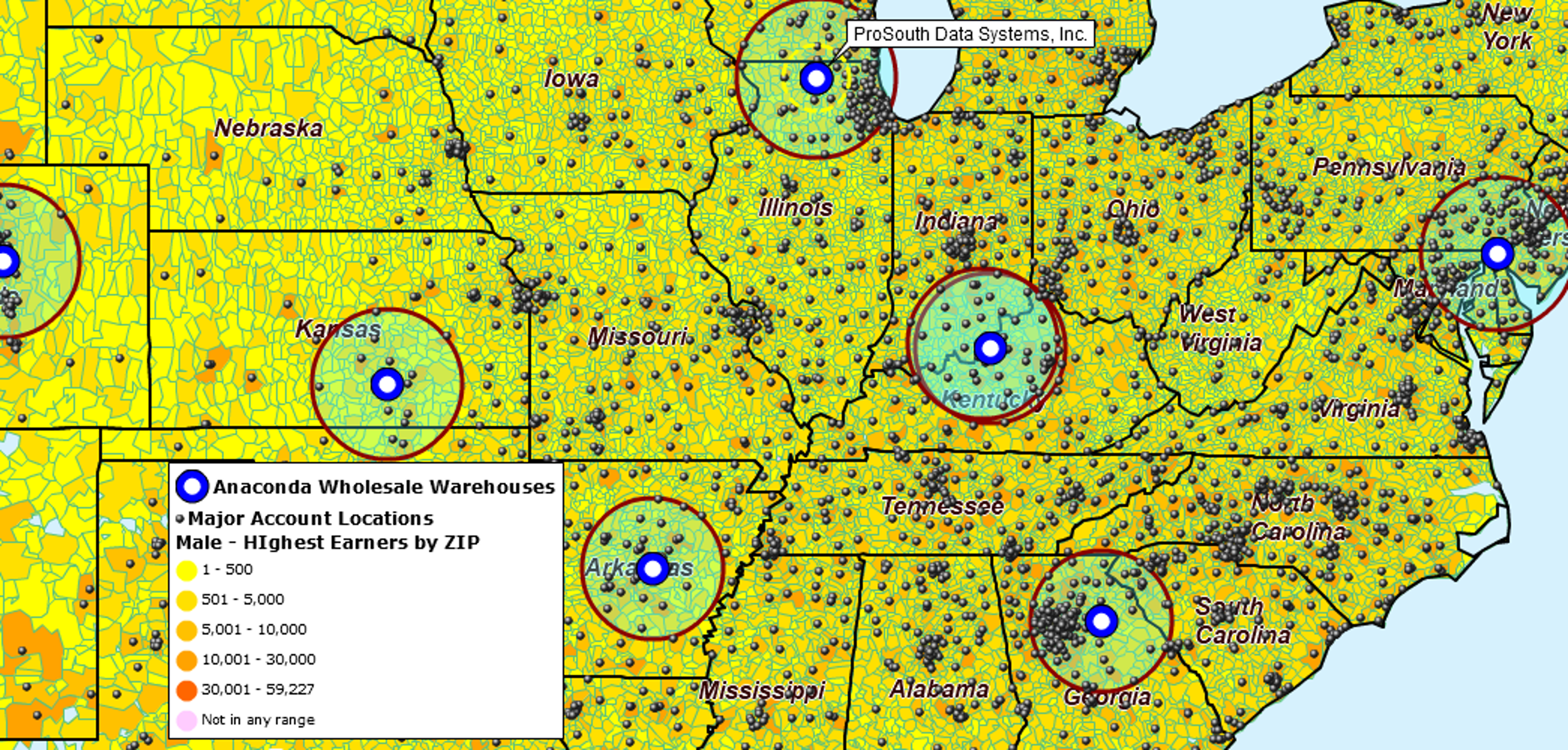Warehouse map with radius
