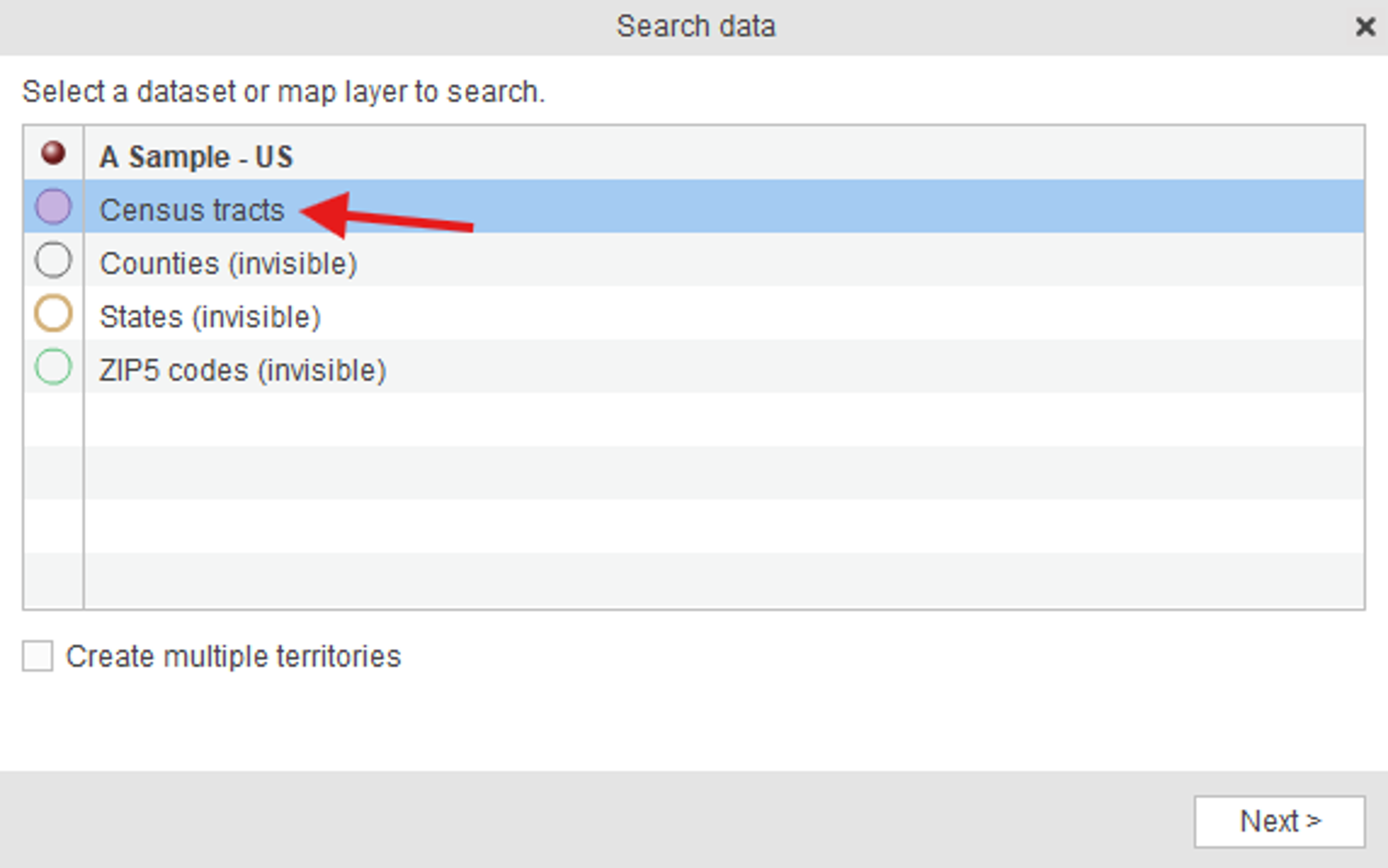 Select Census tracts as the map layer for 