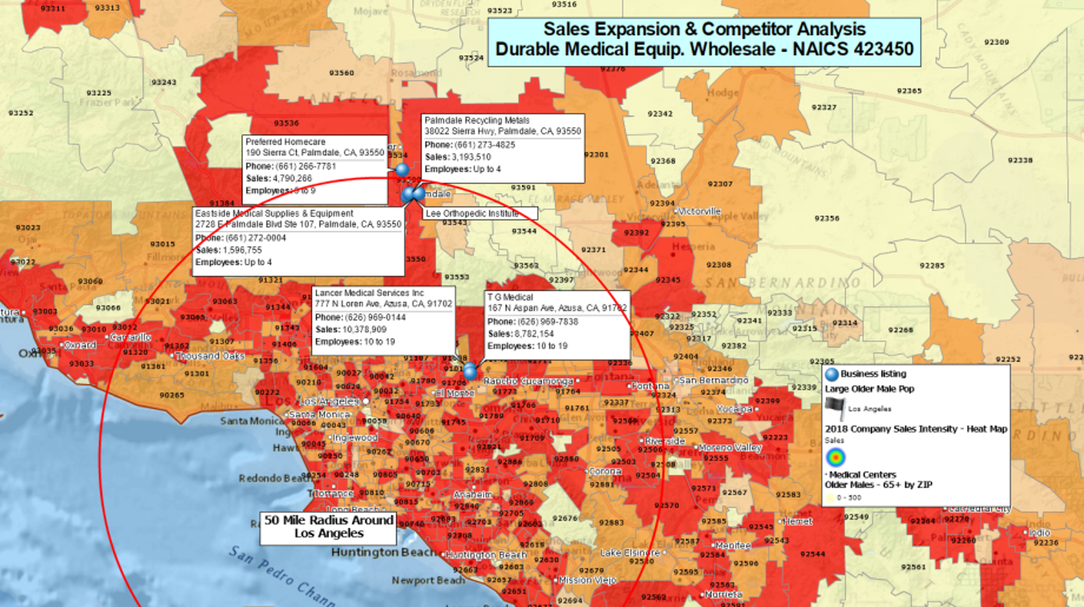 Sales expansion planning map in Los Angeles area
