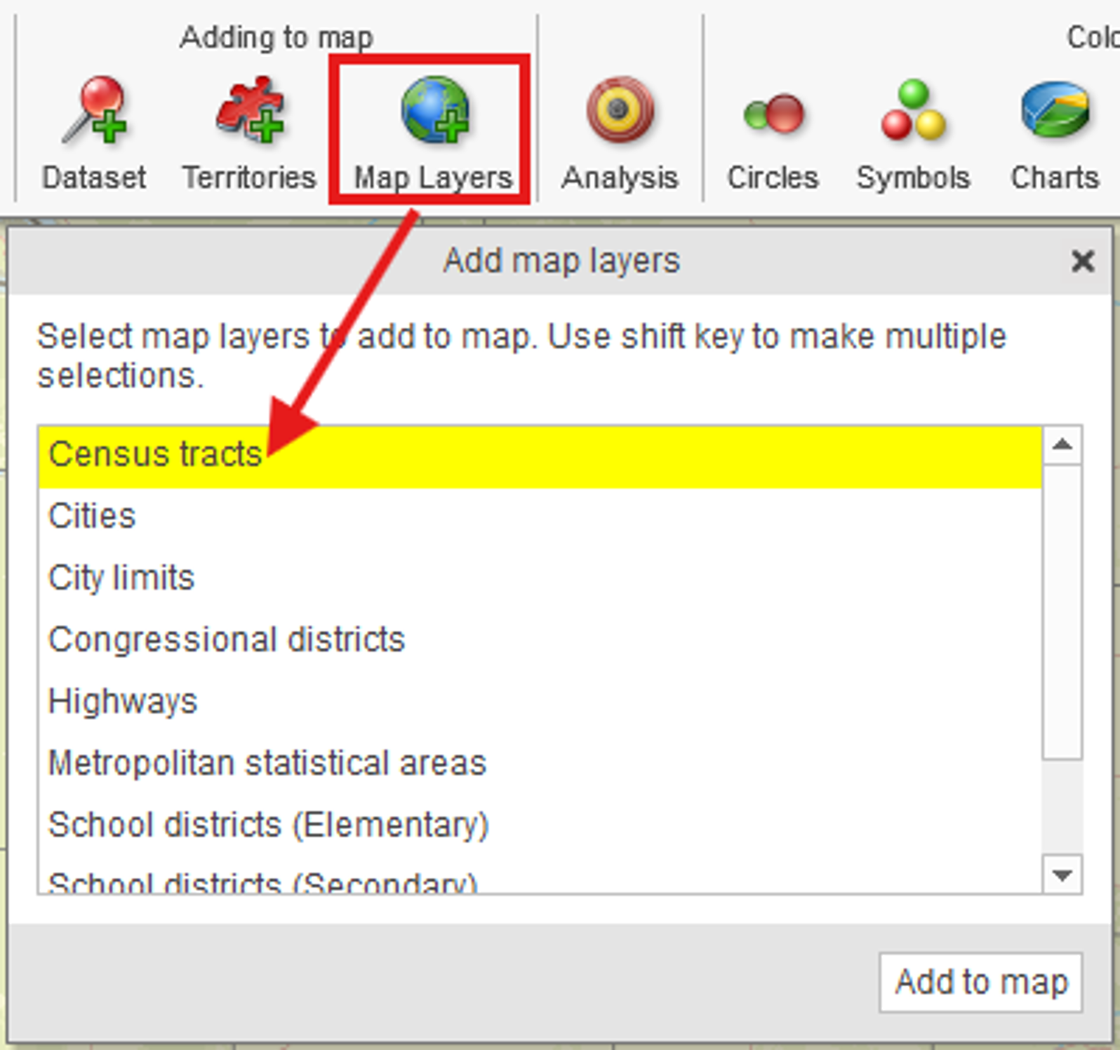 Add Census tracts map layer