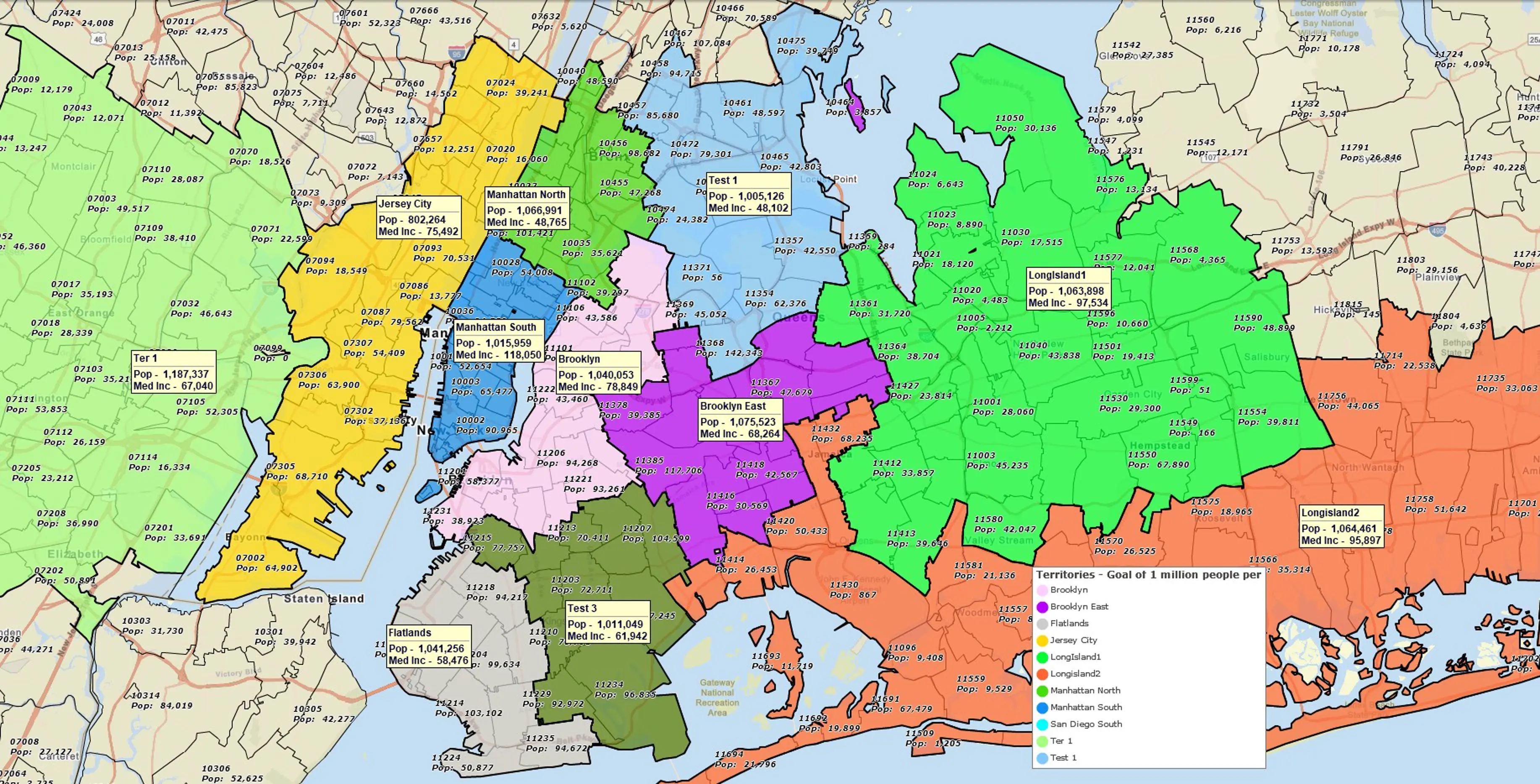 Franchise territory map balanced by population