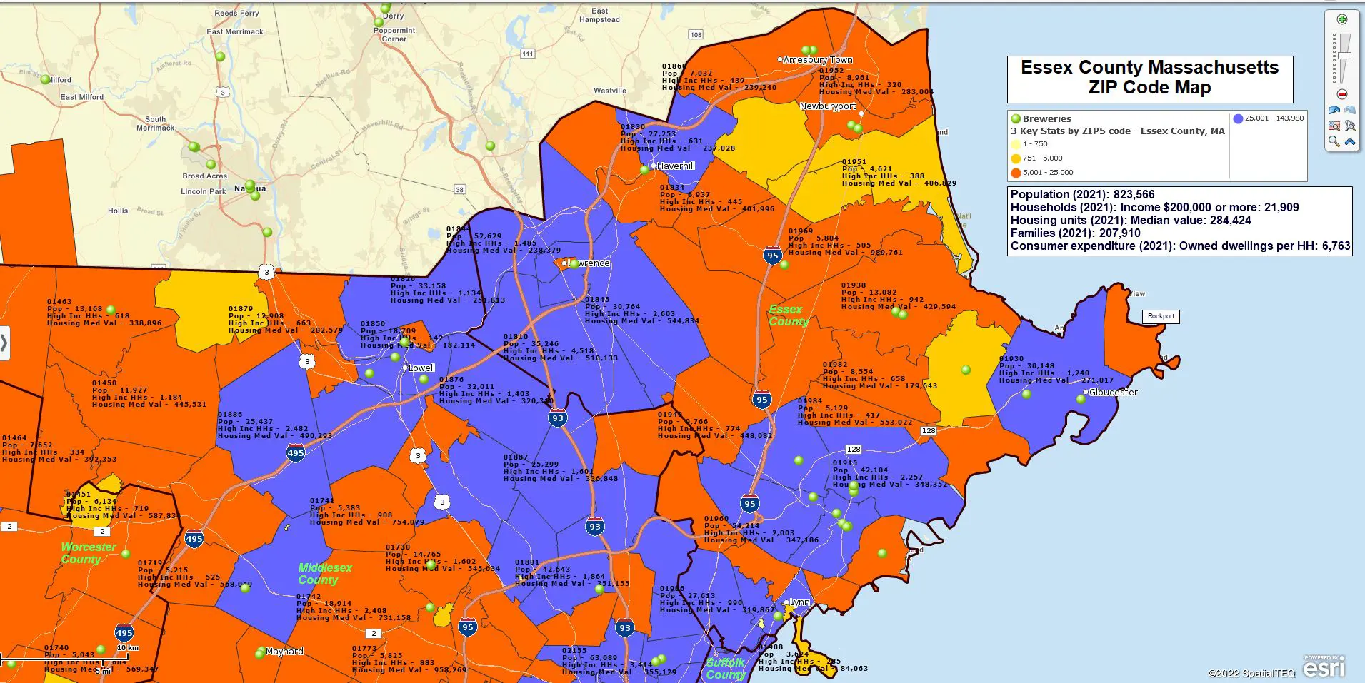 Essex County ZIP Code Map