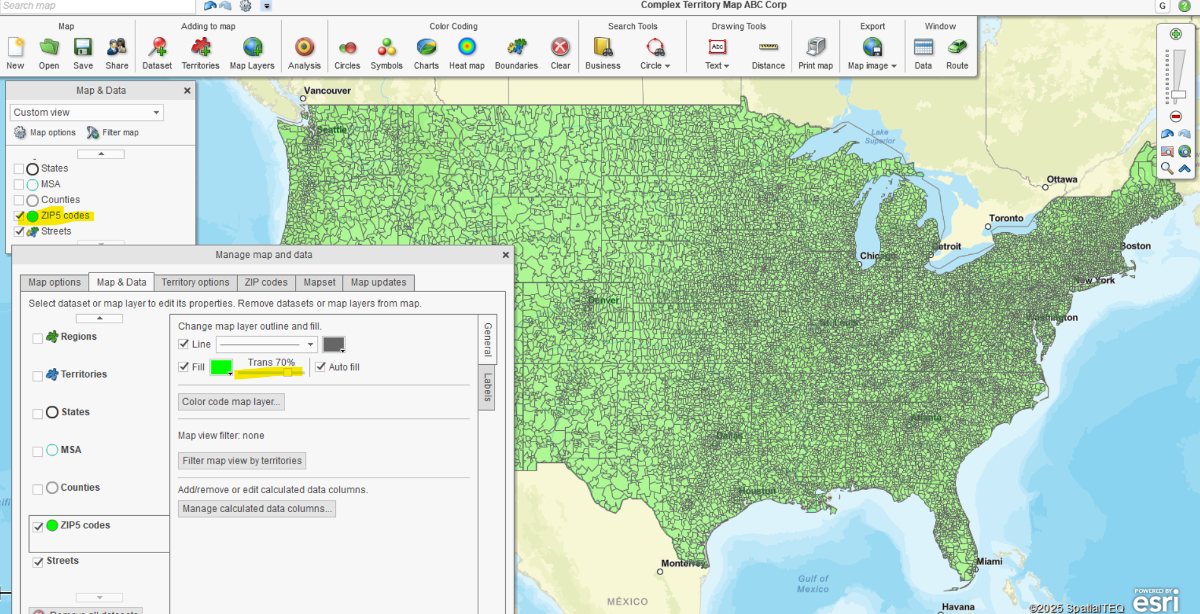 Adjust ZIP code layer transparency