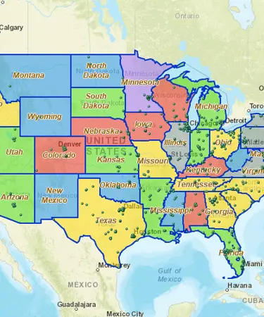 State map color-coded by sales