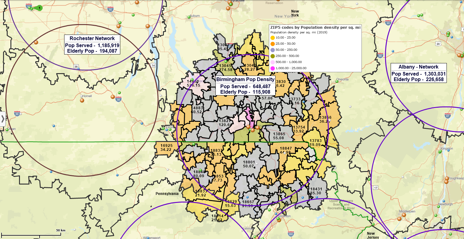 ZIP code map color-shaded based on demographic data