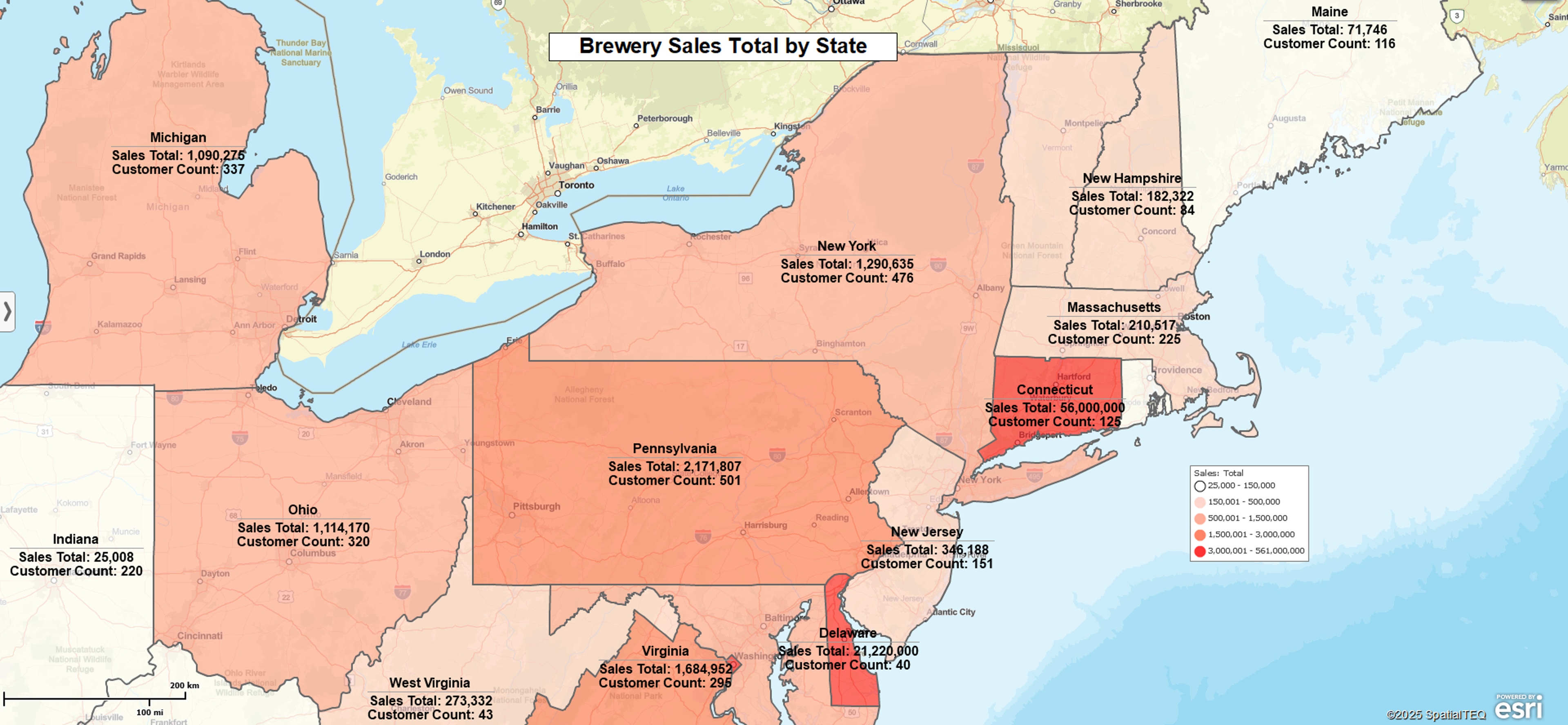 State Map Color Coded by Sales per State