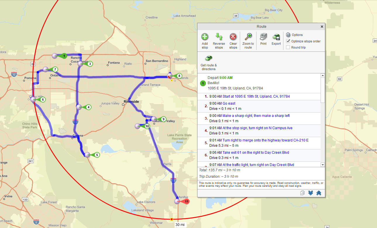 Optimized sales route map