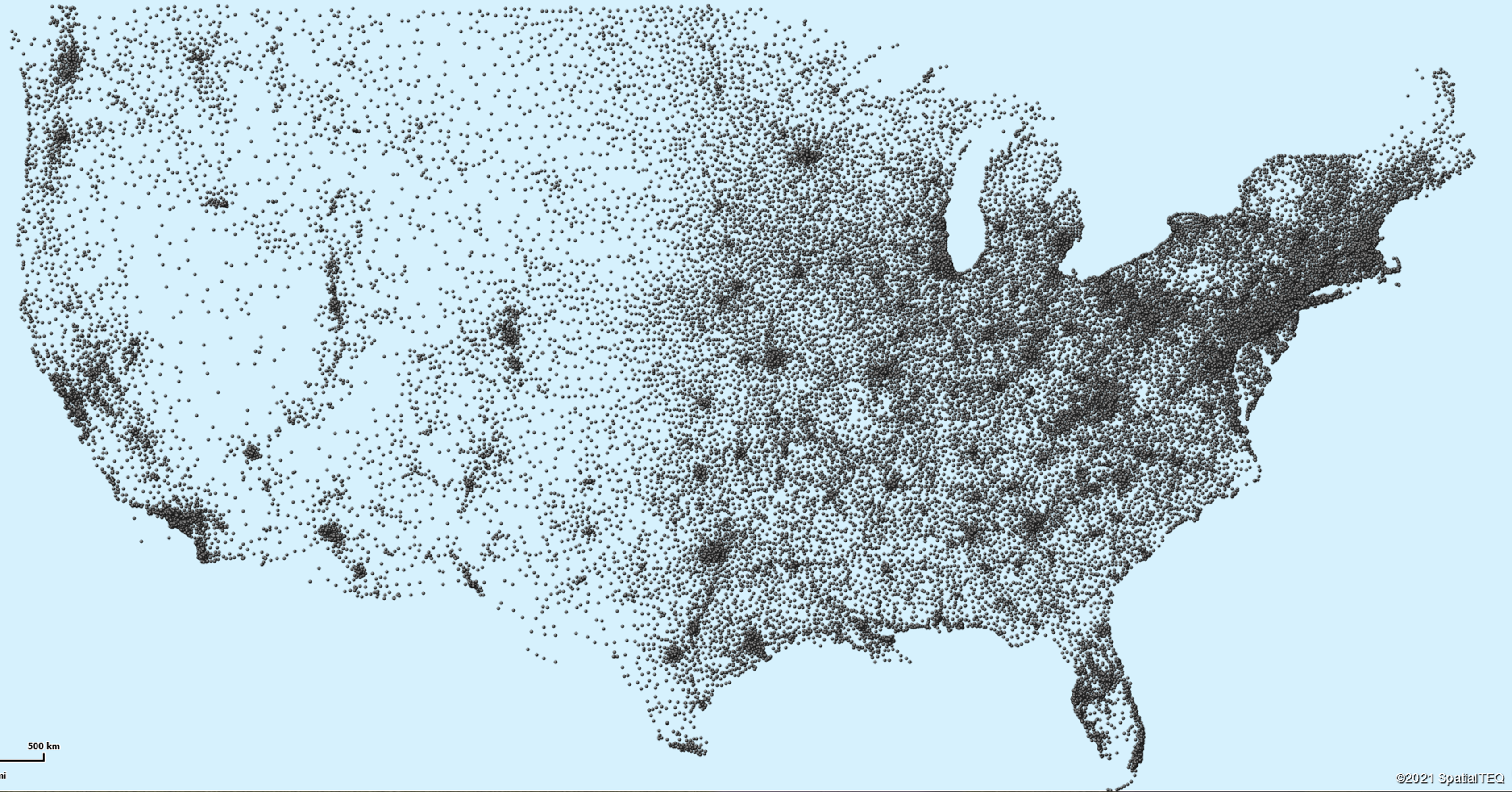 US map of all ZIP code points