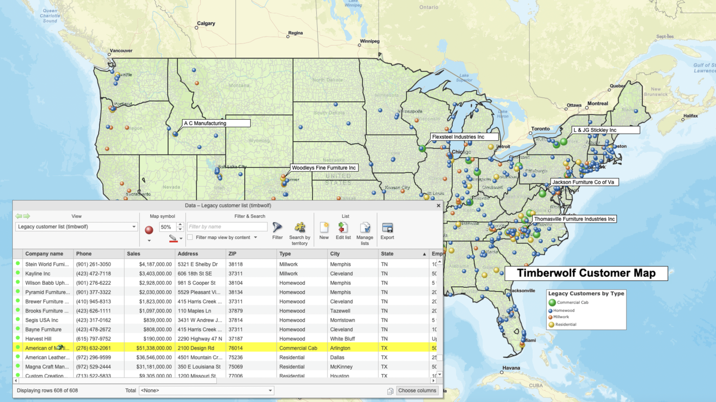 Timber Wolf customer map