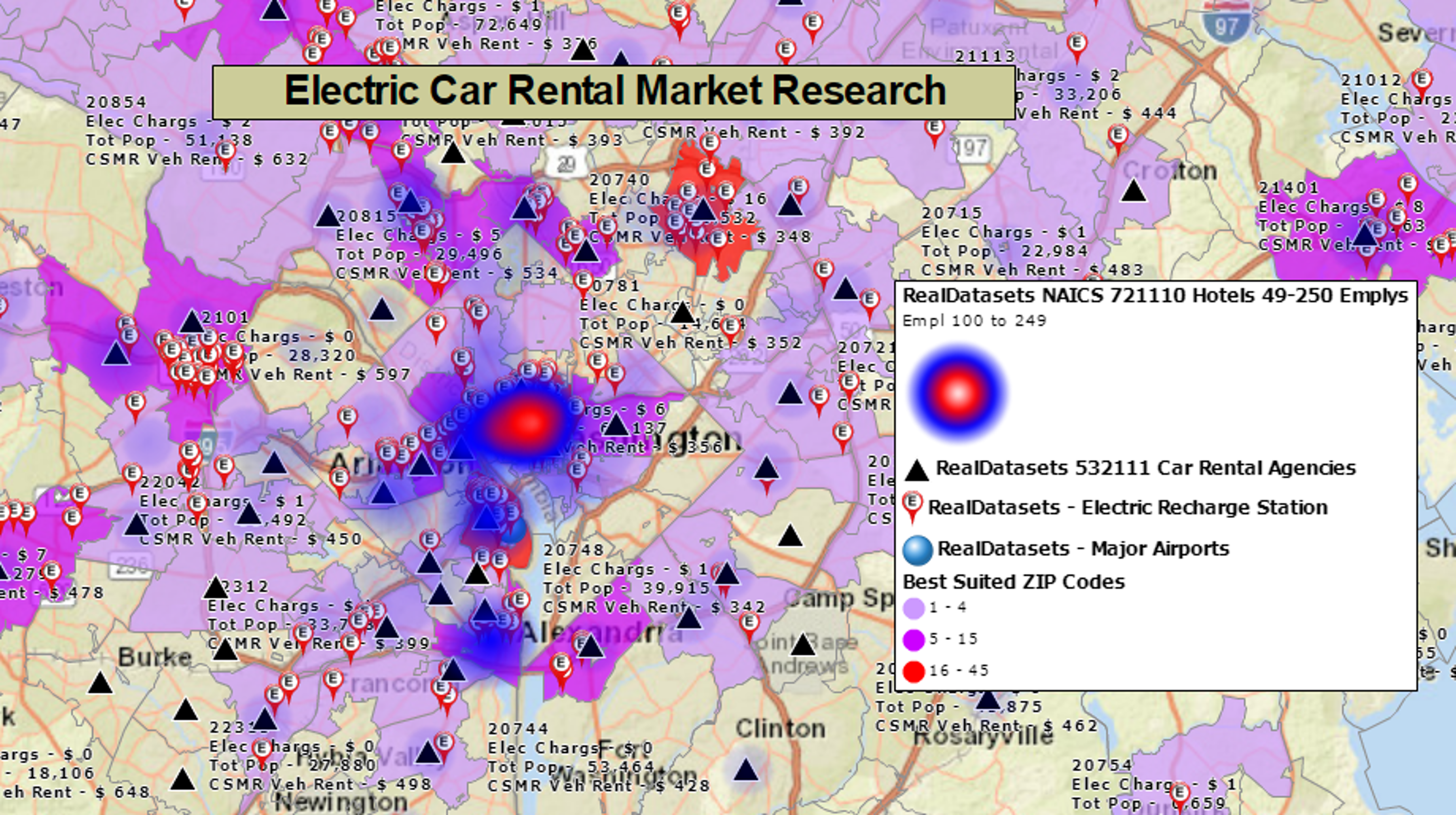 Electric car rental market research map