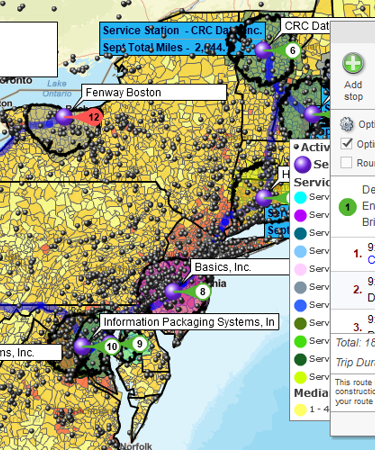 Driving distances northeast service station