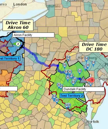 Operational logistics with route planning and drive time analysis