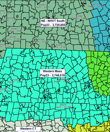 ZIP Code territory map balanced by population