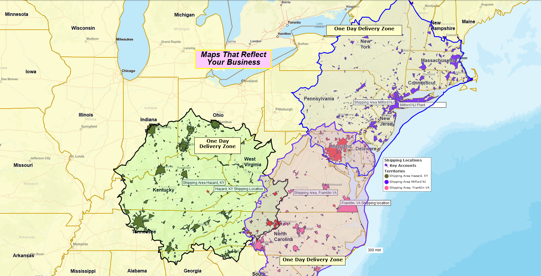 One day drive-time delivery zones