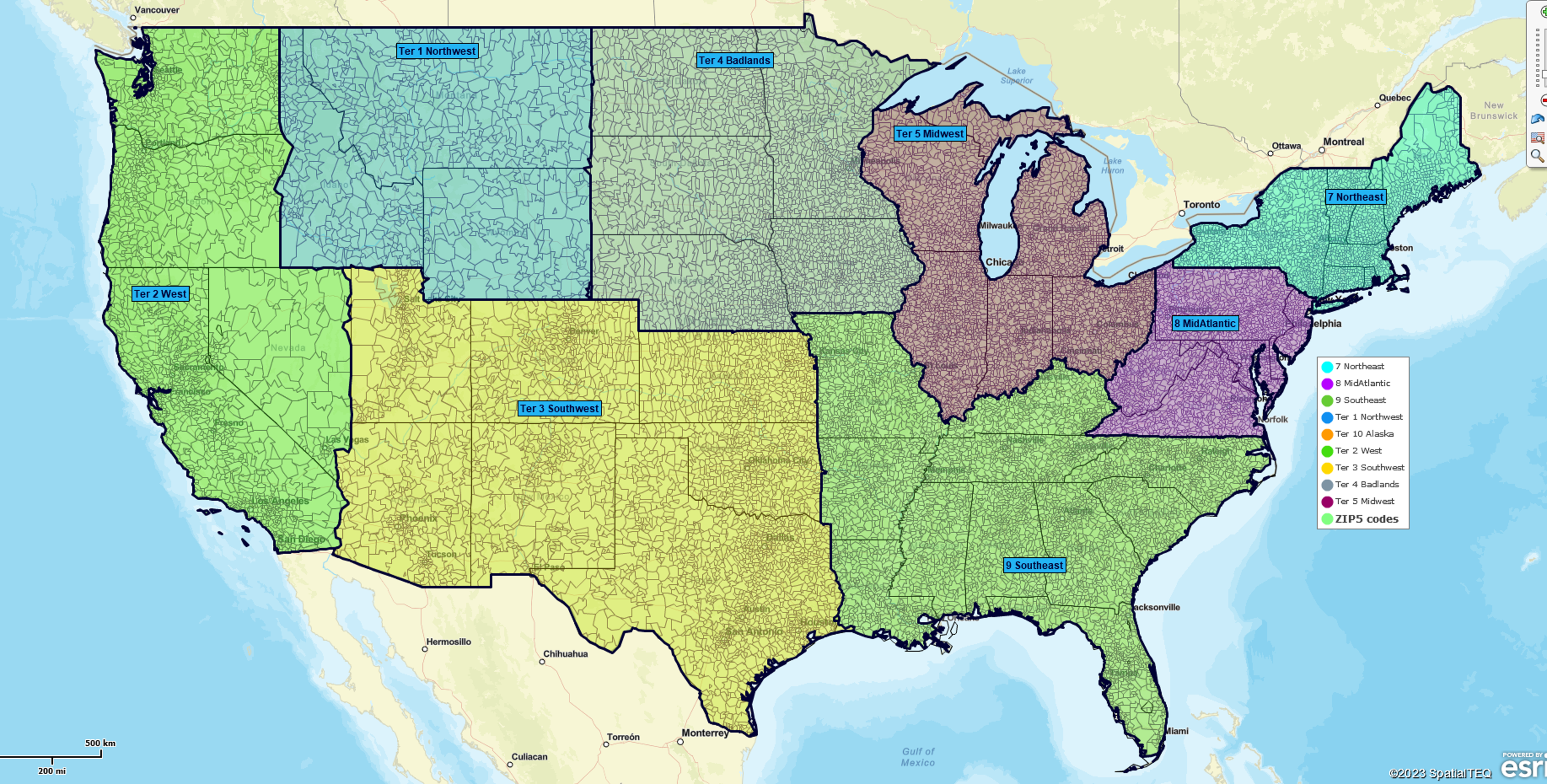 Contiguous USA ZIP5 code territory map