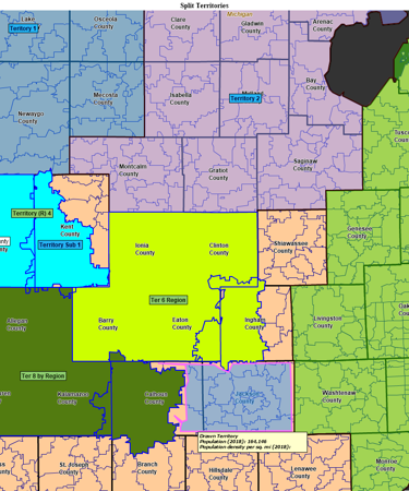 County based sales territory map