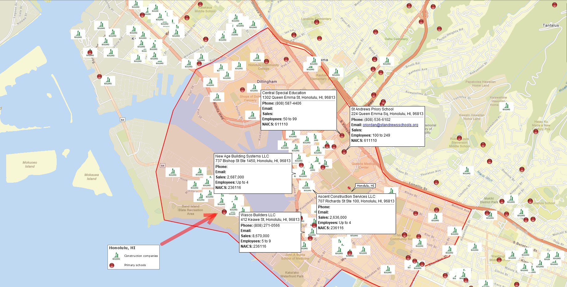 Symbol map with annotation, callouts, and custom shapes