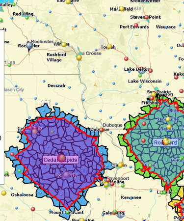 Medical supply distribution drive time areas