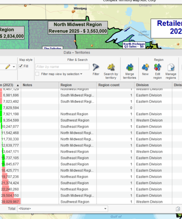 Territory data view for balancing by population