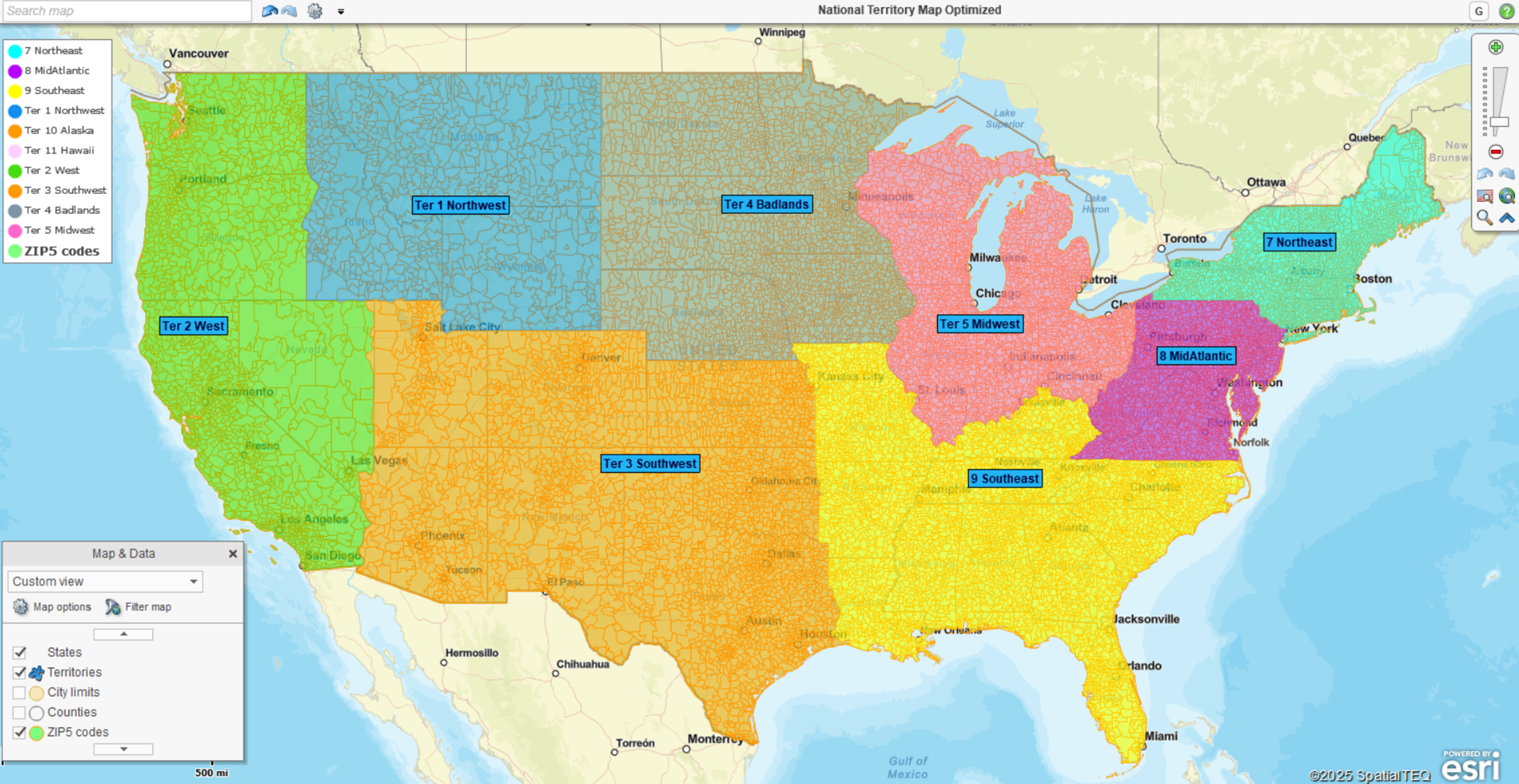 Nationwide ZIP code territory map