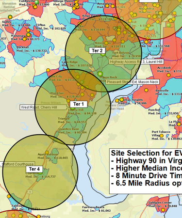 Site selection multiple radius map
