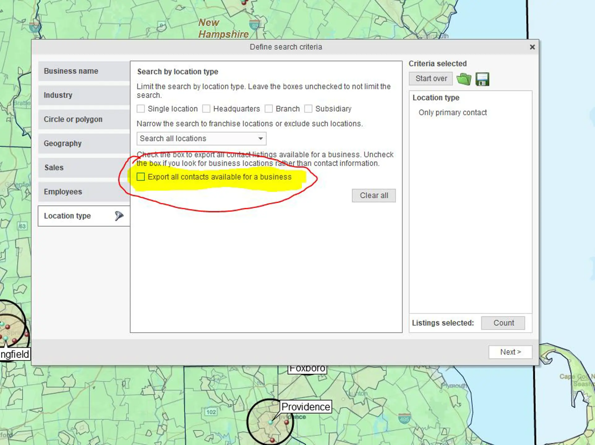 Uncheck the Checkbox labeled ‘Export all Contacts.’