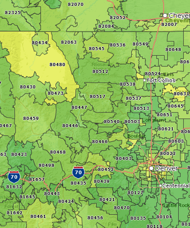 ZIP code map color coded by median household income