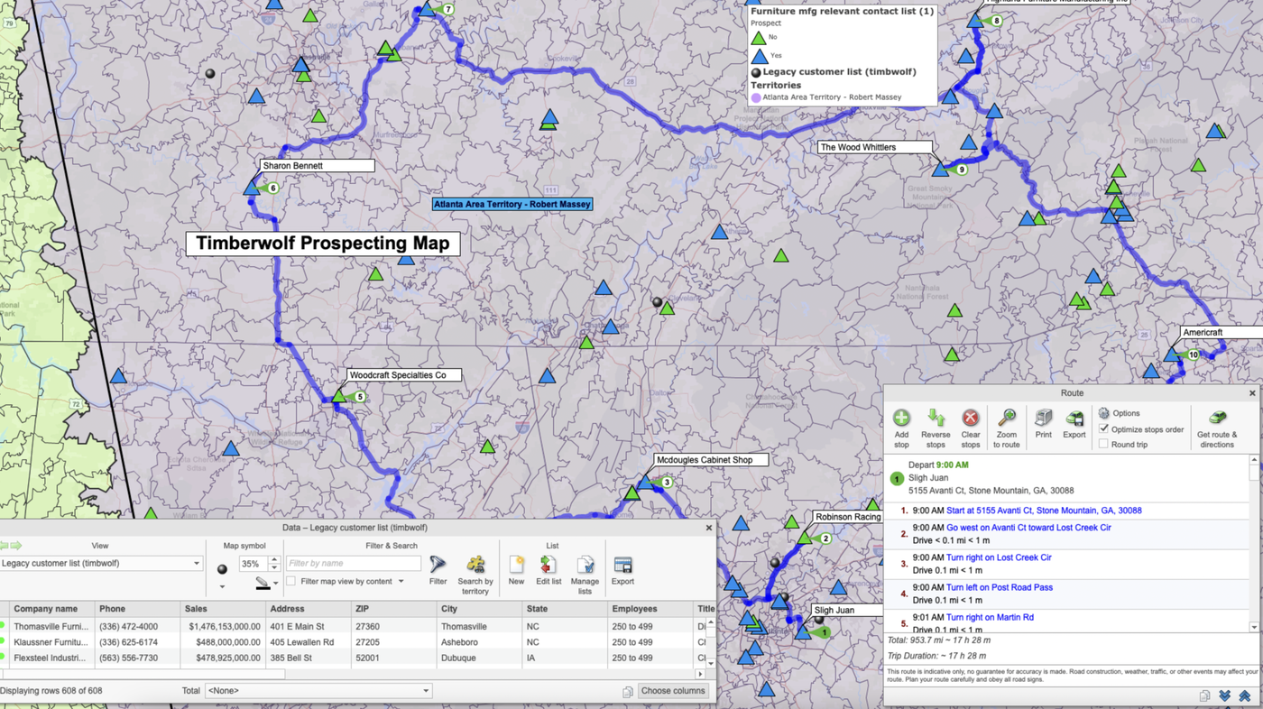 Prospecting and route planning map