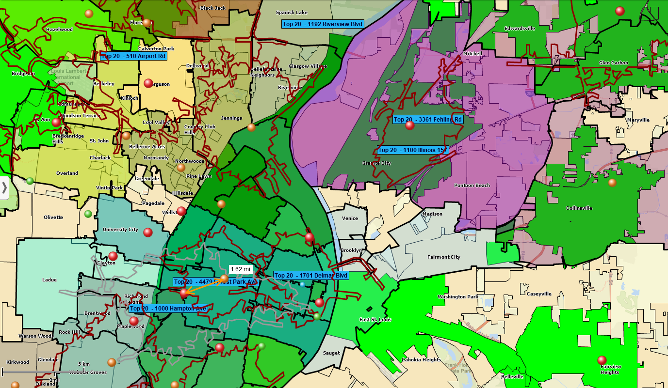 Demographic map comparing potential areas